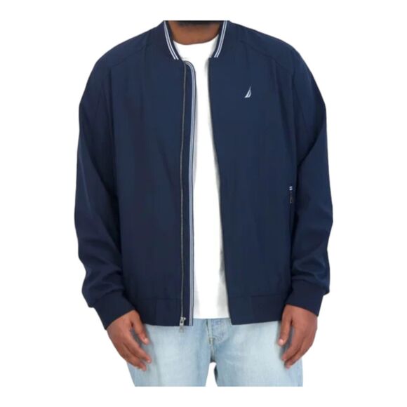 Nautica Bomber Jacket, Blue, Full Front Zipper, Lightweight, Men's Medium, NEW - Picture 1 of 9
